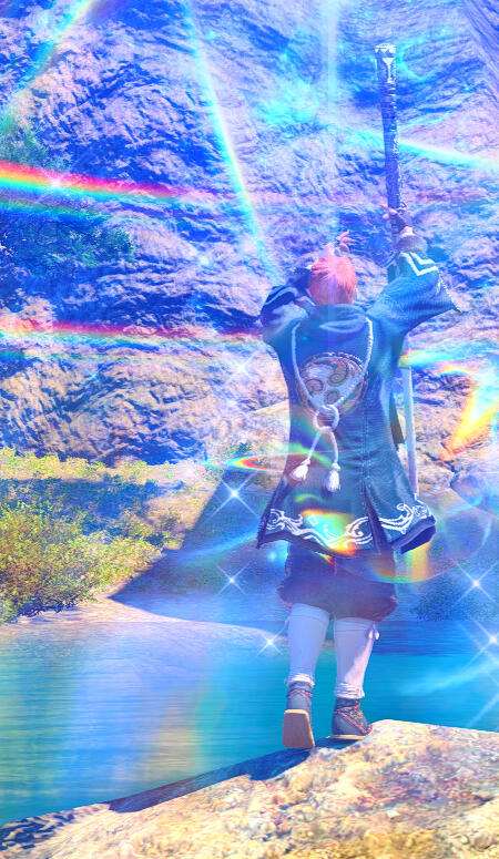 Kyo practicing light magic near one of the five great lakes surrounding Daitenzan.